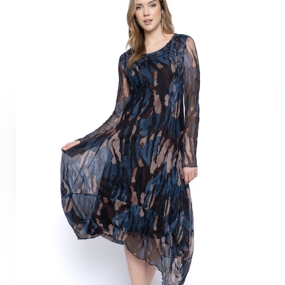 Picadilly Canada,Lace Yoke Long Dress - Blue/Taupe, Excellent Condition, Size S - Picture 5 of 11